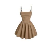 YIMAISZQ Kleid Frauen Mit Geringer Korsett Spaghetti -Riemen Und Flare Flowy Skater Mini Cami Kleid-Khaki-XXS