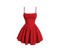 YIMAISZQ Kleid Frauen Mit Geringer Korsett Spaghetti -Riemen Und Flare Flowy Skater Mini Cami Kleid-rot-m