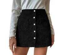YIMAISZQ Langer Rock Damen Damen-Cord-Button-down-mini-kurzrock, Hohe Taille, A-Linie, Wickelröcke Mit Taschen-schwarz-l
