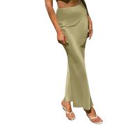 YIMAISZQ Langer Rock Damen Satin Seidenfrauen Eleganter Hoher Taille Midi Freizeit Eine Linie High -Taille -Party Frauen Streetwear Lange Röcke-Gold-l
