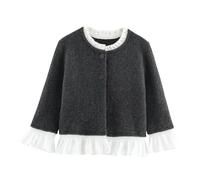 YIMAISZQ Pullover & Strickjacken für Damen Kurzer Damen-Cardigan Mit Rüschen, Langen Ärmeln, Knopfleiste, Niedlicher Strick-Outwear, Trendig-grau-s