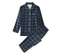 YIMAISZQ Schlafanzug Paar Kleidung des Paares Baumwoll Flanell Warme Lange Ärmel Hosen 2 Pcs Pyjamas Set Karierte Nachtwäsche Kleidung-männer Set-Green-l