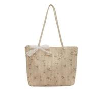 YIMAISZQ Strohtaschen Damen Shopper Reiseurlaubs Schulterspitze Spitze Geflochten-weiße Grüne Blume