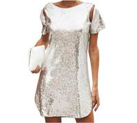 YIMAIWLX Kleider Frauen Funkelnde Paillettenkleid Krawatte Vordere Bodycon Kurzarm Wrap Midi Cocktail Party Kleider-1-l