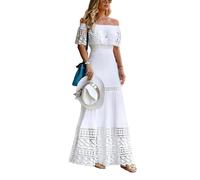 YIMAIWLX Kleider Frauen Sommer Boho Maxi Kleid Schnürung Quaste V-Ausschnitt Flare Ruffle Beach Kleider-weiß-l