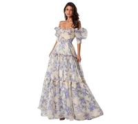 YIMAIWLX Kleider Off Schulter Organza Prom Kleider Rüschen Geschwollene Heimkehrkleider Abend Hochzeitsfeierkleider Für Frauen-blau-l