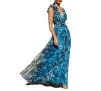 YIMAIWLX Kleider Sommer Blumendruck Maxikleid Frauen Lang Fließend Böhmische Strandpartykleider-1-xl