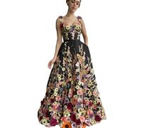 YIMAIWLX Kleider Spaghetti -Riemen Floral Gestickte Maxikleid Für Frauen Schatz Ausschnitt Himmel Und Midi Kleid-schwarz-XXL