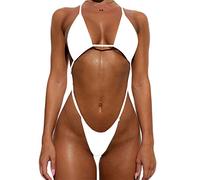 YIMISAN Damen Sexy Einteiler Sling Bikini High Cut Frecher Badeanzug Tanga Badeanzüge - Weiß - Medium