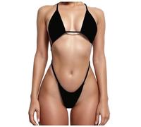 YIMISAN Damen Sexy Sling-Bikini High Cut Badeanzug Tanga Badeanzüge Bikini 34 (Black, M)
