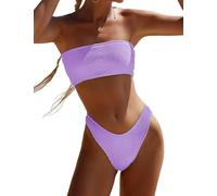 YIMISAN Zweiteiliger Bandeau-Badeanzug für Damen, gerippt, trägerlos, Schlauch-Bikinioberteil, freches Unterteil mit mittelhoher Taille, fliederfarben/violett, XS