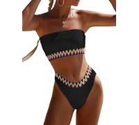 YIMISAN Zweiteiliger Bandeau-Badeanzug für Damen, gerippt, trägerlos, Schlauch-Bikinioberteil, freches Unterteil mit mittelhoher Taille, Schwarz1, Large