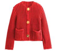 Yimoon Damen Cropped Cardigan Sweater Button Down Grobstrick Sweater Langarm Herbst Open Front Cardigan, Rot/Ausflug, einfarbig (Getaway Solids), Mittel