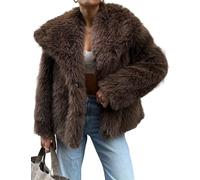 Yimoon Damen Cropped Kunstpelz Jacke Revers Open Front Shaggy Pelzmantel 2024 Winter Warm Flauschig Mantel, Kaffee, L