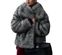 Yimoon Damen Cropped Kunstpelz Jacke Revers Open Front Shaggy Pelzmantel 2024 Winter Warm Flauschig Mantel, GRAU, S