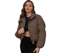 Yimoon Damen Cropped Puffer Jacket Kurze Steppjacke, Kaffee, S