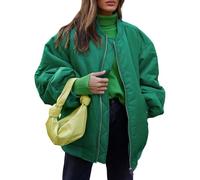 Yimoon Damen Winter Bomberjacke Oversized Steppjacke Puffer Jacke Casual Reißverschluss Gepolstert Windbreaker Mantel mit Taschen, Grün , L