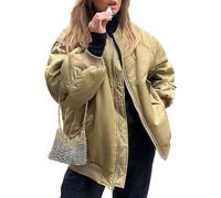 Yimoon Damen Winter Bomberjacke Oversized Steppjacke Puffer Jacke Casual Reißverschluss Gepolstert Windbreaker Mantel mit Taschen, Khaki, M