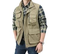 Yimoon Herren Utility-Angelweste, Sommer, leicht, Safari, Reisen, Cargo-Weste, Outdoor-Arbeitsweste, mehrere Taschen, Khaki, XL