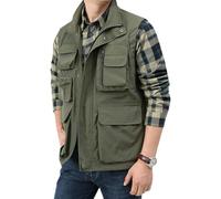 Yimoon Herren-Utility-Weste, Sommer, Outdoor, leicht, Cargo-, Safari-, Angelweste, Reiseweste mit Taschen, Army Grün, XL