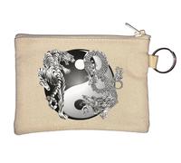 Yin und Yang Chinesischer Drache Feuer Symbol Tiger Schlüsselanhänger Münzbörse Beige