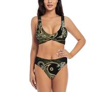 Yin Yang Damen-Bikini-Set mit Drachen- und Tiger-Druck, sexy, zweiteilig, Badeanzug, Badeanzug, 2025, Schwarz , M