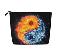 Yin Yang Make-up-Tasche mit Feuer-Wasser-Druck, tragbare Kosmetiktasche, Kulturbeutel, geräumiger Reise-Make-up-Organizer, Schwarz , Einheitsgröße