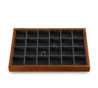 Yinbeini Retro-Schmuckablage aus Holz mit Mikrofaser-Ring Ohrring Armreif Halskette Aufbewahrung Organizer Schmuck Aufbewahrung Palette (24 Gitter Tablett (grau))