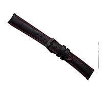 YINGO 18mm 19mm 20mm 21mm 22mm 23mm 24mm NEUES Herren-Uhrenarmband Aus Echtem Leder, Schwarze Kroko-Maserung, Rote Naht(21mm Black)