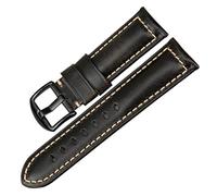 YINGO Handgefertigtes Uhrenarmband, 20 Mm, 22 Mm, 24 Mm, Mit Schwarzer Schnalle, Vintage-Uhrenarmband Aus Ölwachs-Leder, Kompatibel Mit Fossil-Uhrenarmband(Black B,22mm)