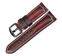 YINGO Handgefertigtes Uhrenarmband, 20 Mm, 22 Mm, 24 Mm, Mit Schwarzer Schnalle, Vintage-Uhrenarmband Aus Ölwachs-Leder, Kompatibel Mit Fossil-Uhrenarmband(Red B,24mm)
