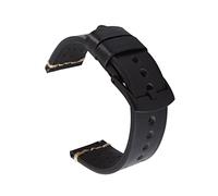 YINGO Handgemachte Retro Echtes Leder Uhrenband 18mm 20mm 22mm 24mm Handgenähte perforierte Kalbsleder Watch Strap Armband(Black,22mm)