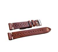 YINGO Retro Echtes Leder Armband 18mm 20mm 22mm 24mm Kalbsleder Uhr Riemen Poröse atmungsaktive handgefertigte Nähte Kompatibel mit Männern(Red brown wh-wire,20mm)