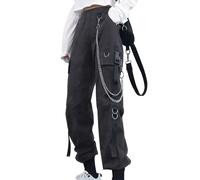 YINGWIN Cargohose Damen mit Hosenkette | Goth Punk Y2k Techwear Baggy Hose High-Waist Cargo Hosen Festival Jogginghose Streetwear Gothic Kleidung Damen