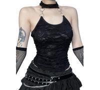 YINGWIN Damen Crop Top Gothic Kleidung Damen Sexy Zerrissene Neckholder Top Hollow Out Heckholder Rückenfrei Bluse Y2k Gothic Punk Oberteil