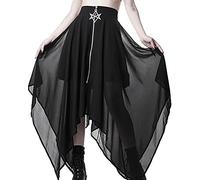 YINGWIN Tüllrock Damen Lang Schwarze Gothic Kleidung Damen Goth High Waist Taschentuchsaum Röcke Kurzer Skater Röcke Midirock Sommerrock Punk Plissee Midi-Rock