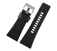 yingyingjia Echtes Lederarmband, Kompatibel Mit Diesel Dz7396 Dz1206 Dz1399 Dz1405, Wasserdichtes Rindslederarmband, 22/24/26/28 Mm(Black-silver-A,32mm)