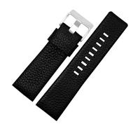 yingyingjia Echtleder-Uhrenarmband 22 24 Mm 26 27 28 30 Litschi-Maserungsband, Kompatibel Mit Diesel-Uhrenarmband DZ7256 DZ4344 DZ1657 DZ1206 Armband(Black silver buckle,28mm)