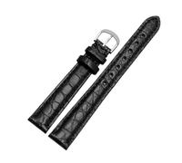 yingyingjia Krokodil-Armband Echtes Lederarmband 12 Mm 13 Mm 14 Mm 15 Mm 16 Mm Kleines Damen-Uhrenarmband(Black,14mm silver buckle)