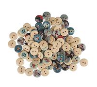 Yinhing 100 Stück Holzknöpfe mit Gemischtem Druck, 2 Löcher, Rund, Dekorative Holzknöpfe Zum Basteln in Log-Farbe für DIY-Nähprojekte, Quilten, Scrapbooking und Andere Bastelarbeiten
