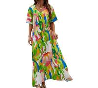 Yinhing Damen-Maxikleid, Lockere Passform, Kurze Ärmel, V-Ausschnitt, Einzigartiges Druckkleid für Sommer, Dating, Urlaub, Strandparty, in Elegantem Grün, Größe XL (XL)