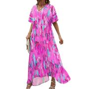 Yinhing Damen-Maxikleid, Lockere Passform, Kurze Ärmel, V-Ausschnitt, Einzigartiges Druckkleid für Sommer, Dating, Urlaub, Strandparty, in Elegantem Grün, Größe XL (XL)