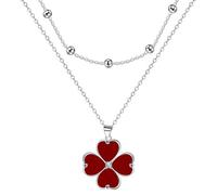 Yinsen Kleeblatt Halskette Damen 925 Sterling Silber Glücksbringer Halskette mit Schmuck Geschenkbox - Valentinstag Muttertag Geburtstags Weihnachten Geschenk für Sie Frauen Freundin Mama/Rot