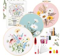 YINVA Stickerei Set Anfänger, Blumenmuster Pflanzen Kreuzstich-Kit Starter Tools Kit mit 2 Stück Kunststoff-Stickrahmen, Farbfäden und Werkzeuge, für DIY Kunst, Handwerk, Sticken (Rosa)