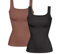 YIOIOIO Shapewear-Tanktop für Damen, Bauchkontrolle, Kompressions-Top, nahtlos, Bodyshaper, Camisole, 2er-Pack, schwarz und hautfarben, X-Large