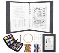 Yiomxhi Stickbuch Embroidery Stitch Book, Stickerei Starter Kit mit Farbfäden Nähnadel Stickrahme Anleitungen, Tragbar Sticken Buch für Erwachsene Anfänger Hobby Basteln Familie