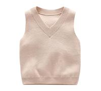 Yishengwan Kinder Jungen Pullunder V-Ausschnitt Strickweste Unifarbene Gestrickte Weste Ärmellos Strickpullover Aprikose 6-12 Monate
