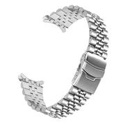 YISIWERA 20mm 22mm Edelstahl gebogenes Ende Uhrenarmband Ersatz Doppelte FlipLock Schnalle 5 Perlen Silber Metall Uhrenarmband Armband für Männer Frauen
