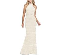 Yiulangde Rückenfreies gesmoktes Maxikleid für Damen, sexy, Spaghettiträgern, ausgeschnittenes, fließendes Strandkleid, langes Kleid, Urlaub, lässiges Sonnenkleid, aprikose, Klein