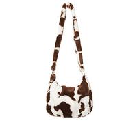 YIUOR Umhängetasche aus Kunstfell, Kuh-Druck, für Damen, flauschig, flauschig, pelzig, Schultertasche mit Reißverschluss, braun